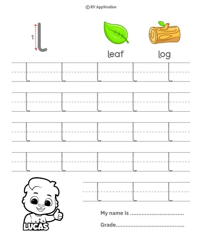Lowercase Letter L Tracing Worksheets