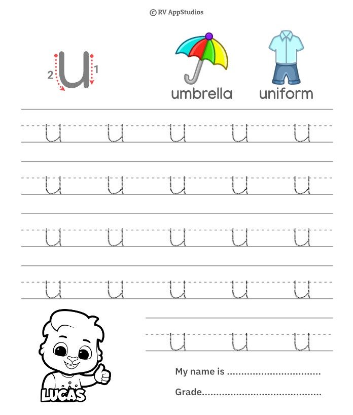Lowercase Letter U Tracing Worksheets