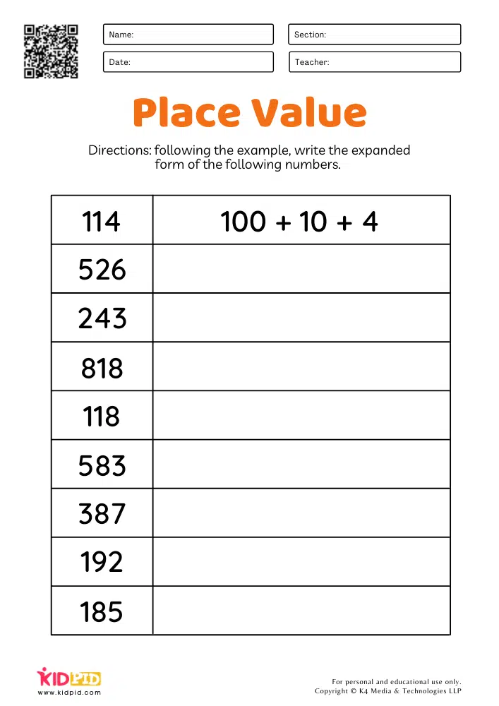 Math Expanded Form Worksheets For Grade