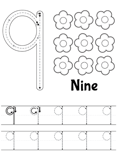 Number 9 Tracing Worksheets