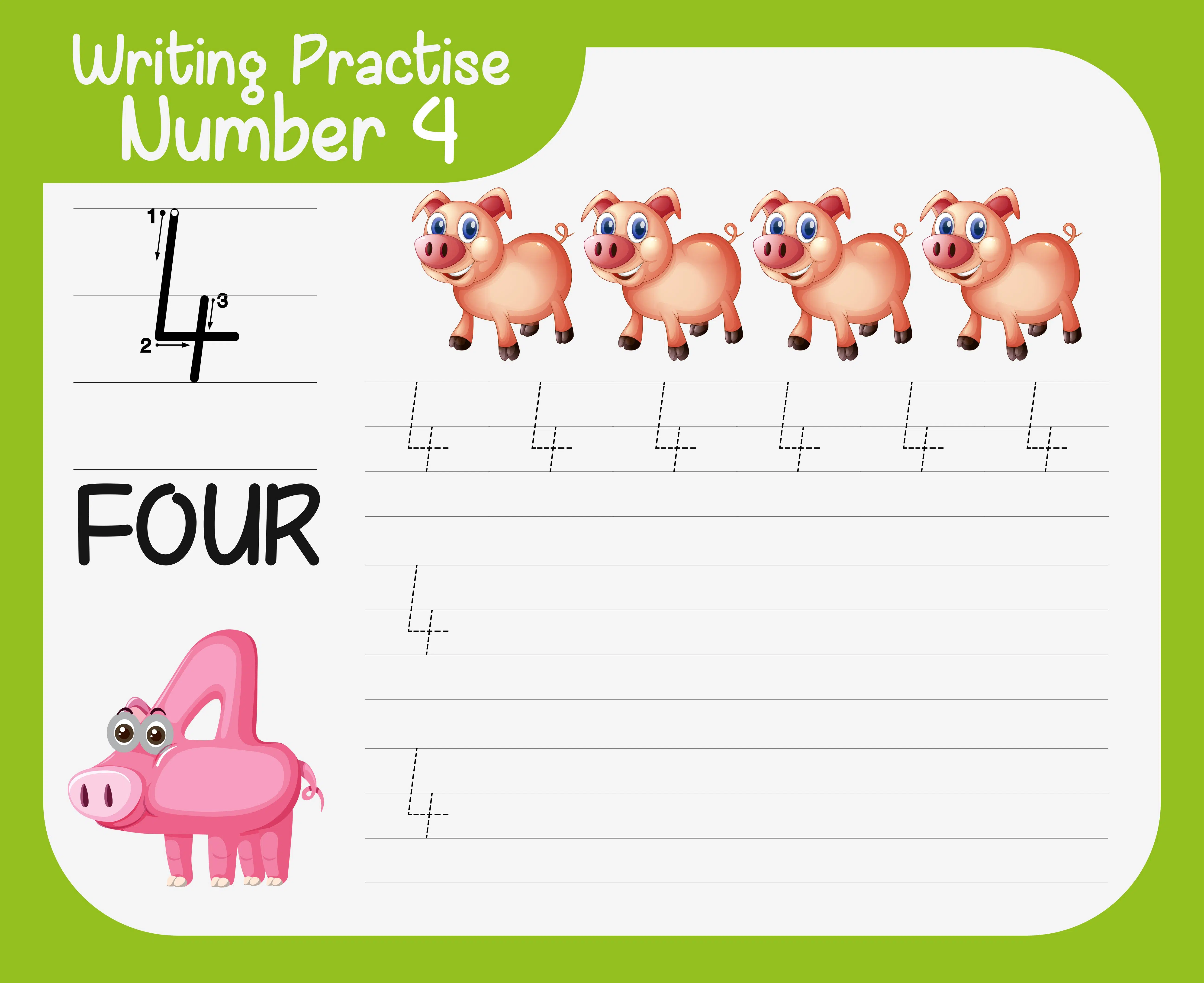 Number 4 Tracing Worksheets