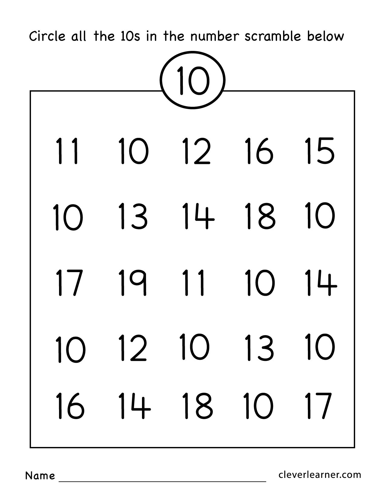 Number Ten Writing Counting And Identification Printable