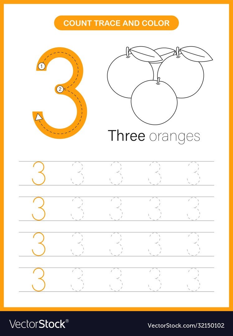 Number Trace And Colour Worksheet Royalty Free Vector