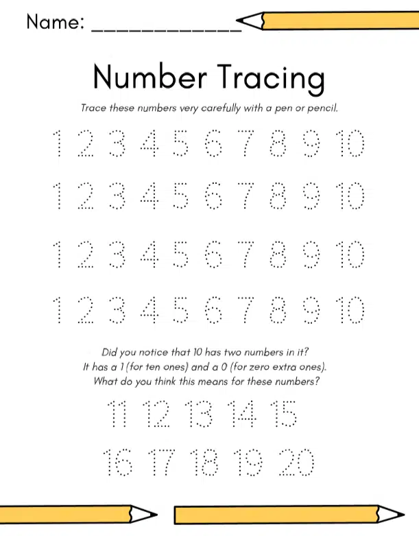 Number Tracing Worksheet For Prek And Kindergarten