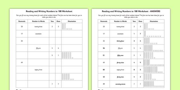 Numbers Worksheet