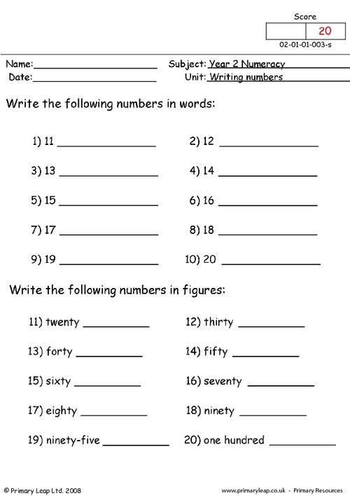 Numeracy Writing Numbers