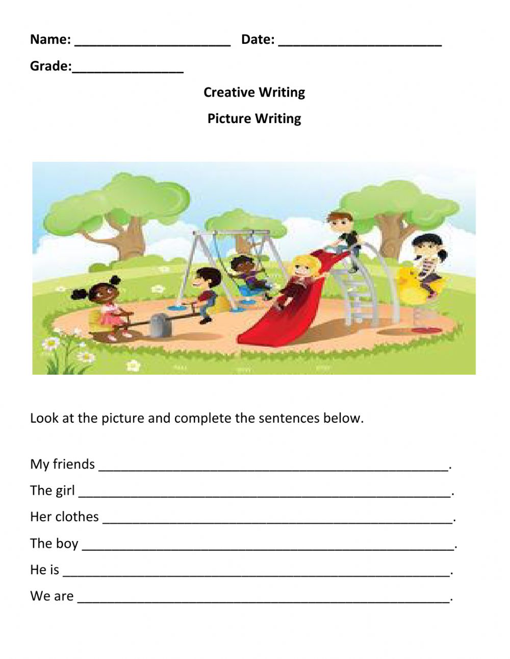 Picture Writing Worksheet
