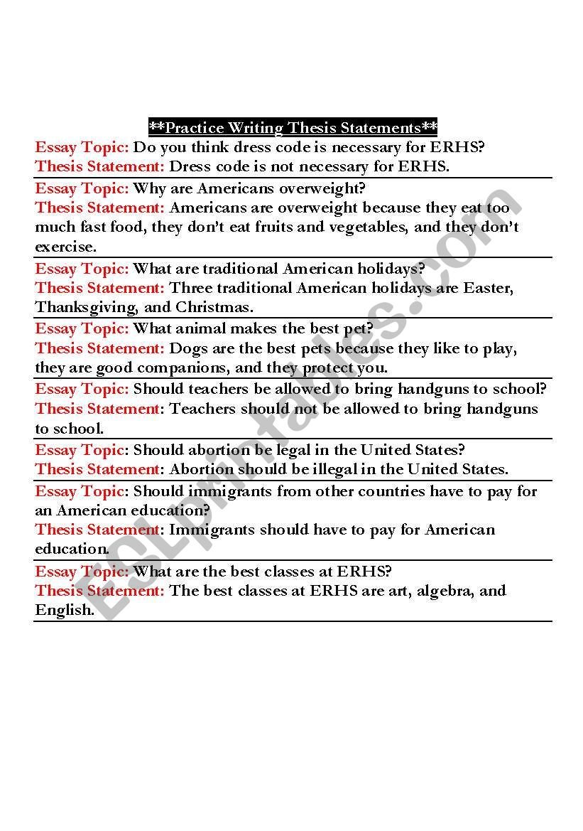 Practice Writing A Thesis Statement