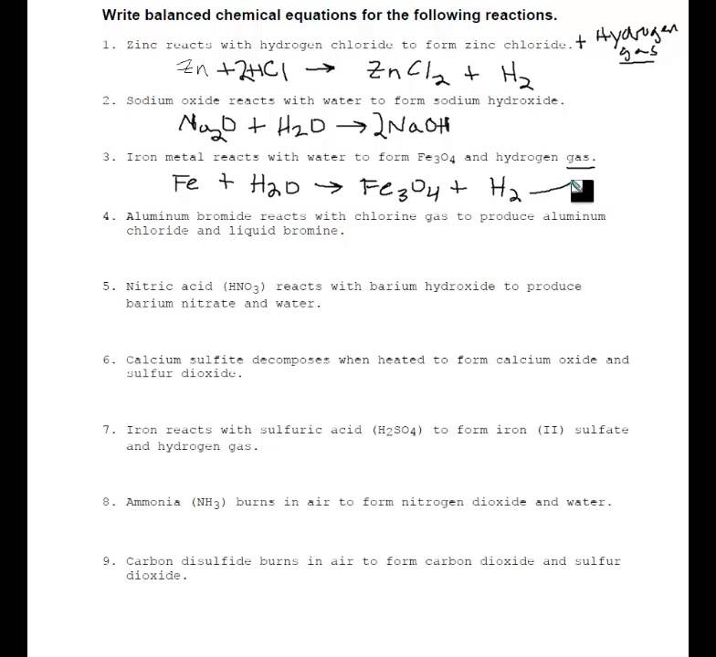 Practice Writing Chemical Equations From Word Equations