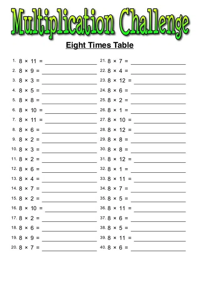 Printable Times Table Worksheets