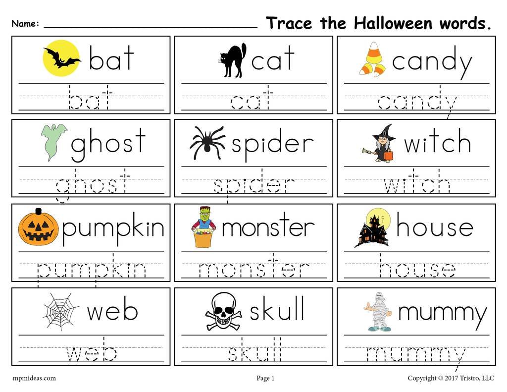 Printable Halloween Words Handwriting Tracing Worksheet Supplyme Printable Halloween Words Handwriting Tracing Worksheet Supplyme