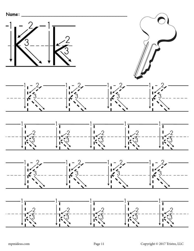 Printable Letter K Tracing Worksheet With Number And Arrow Guides