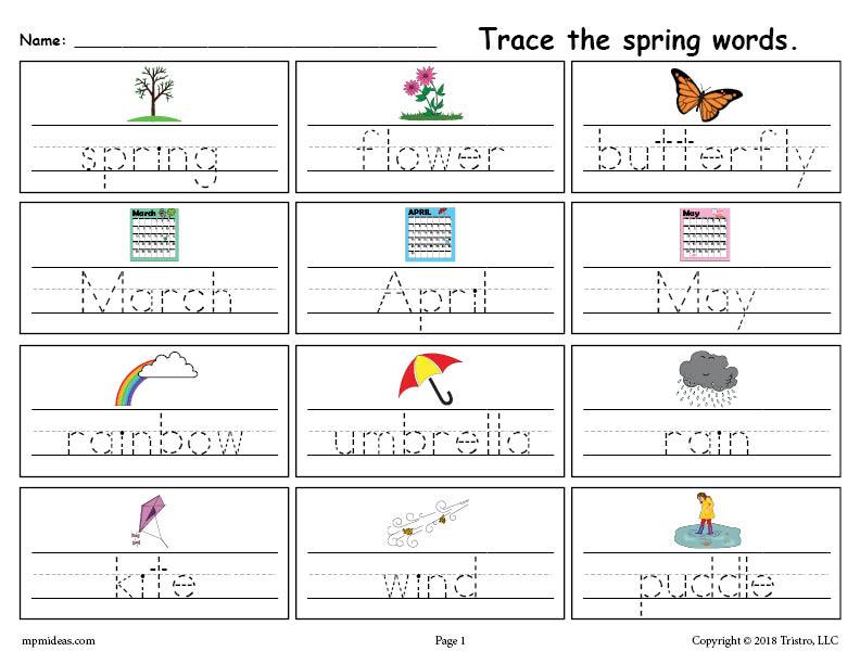 Printable Spring Words Handwriting Tracing Worksheet Supplyme