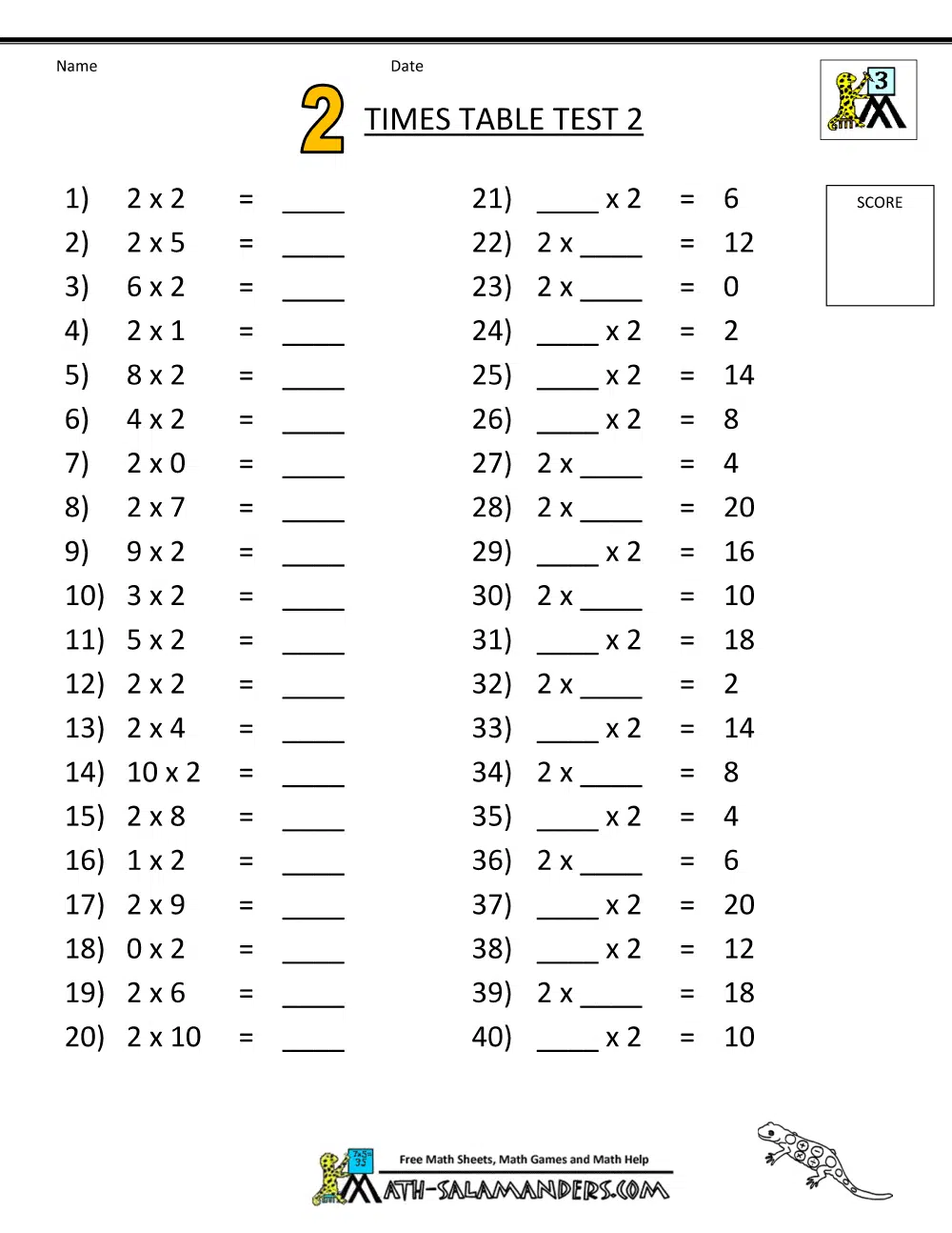 Printable Times Tables