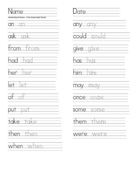 Printing Practice Sheets For Grade
