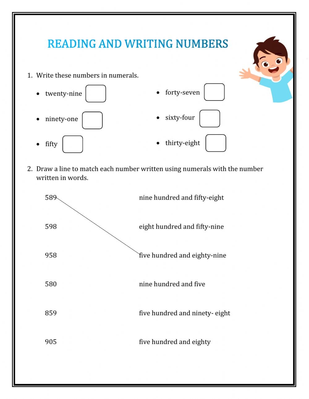 Reading And Writing Numbers Activity