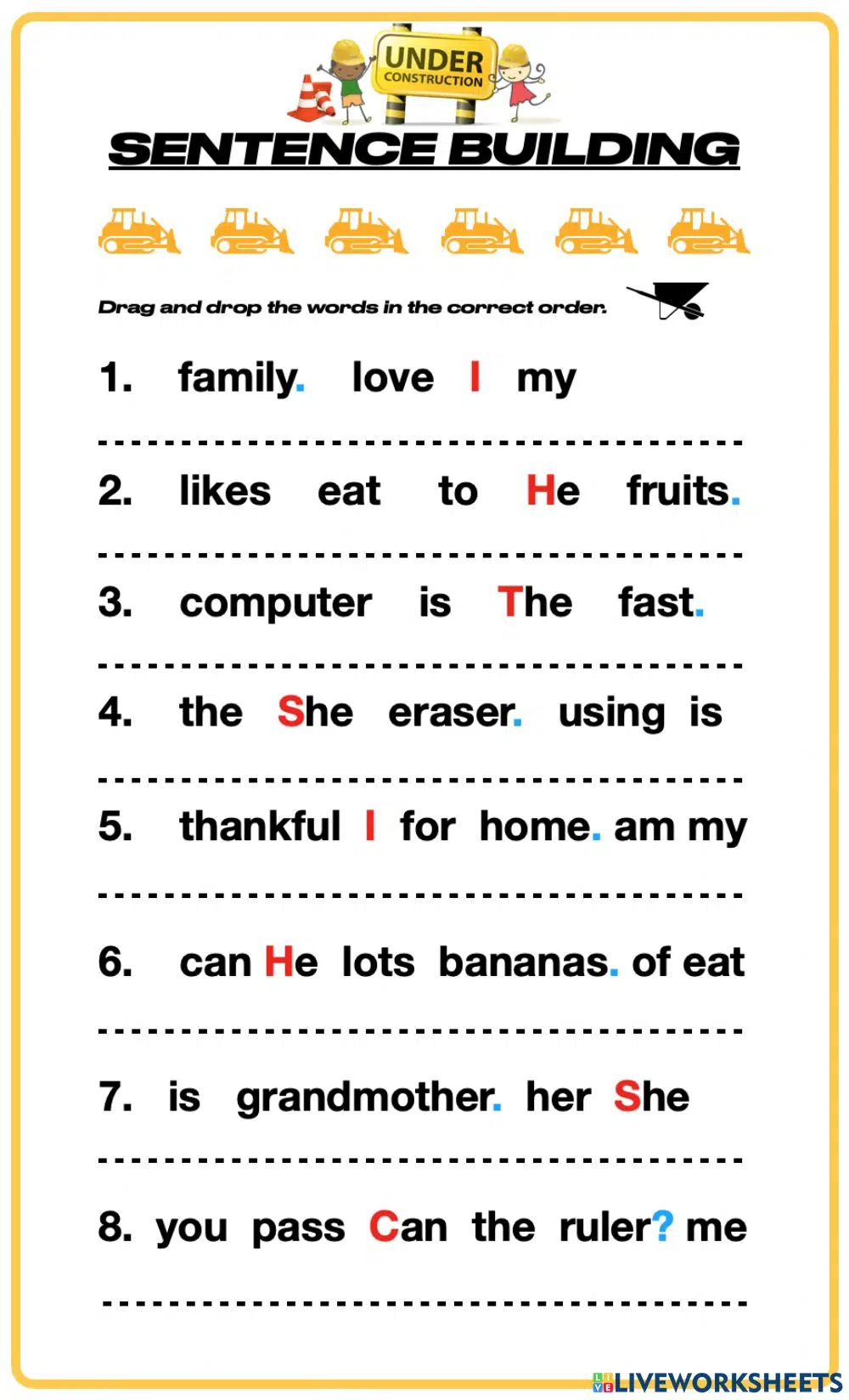 Building Sentences Worksheets