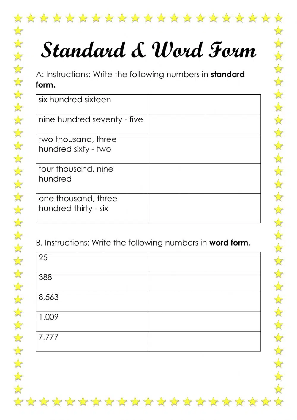 Writing Numbers In Word Form Worksheets