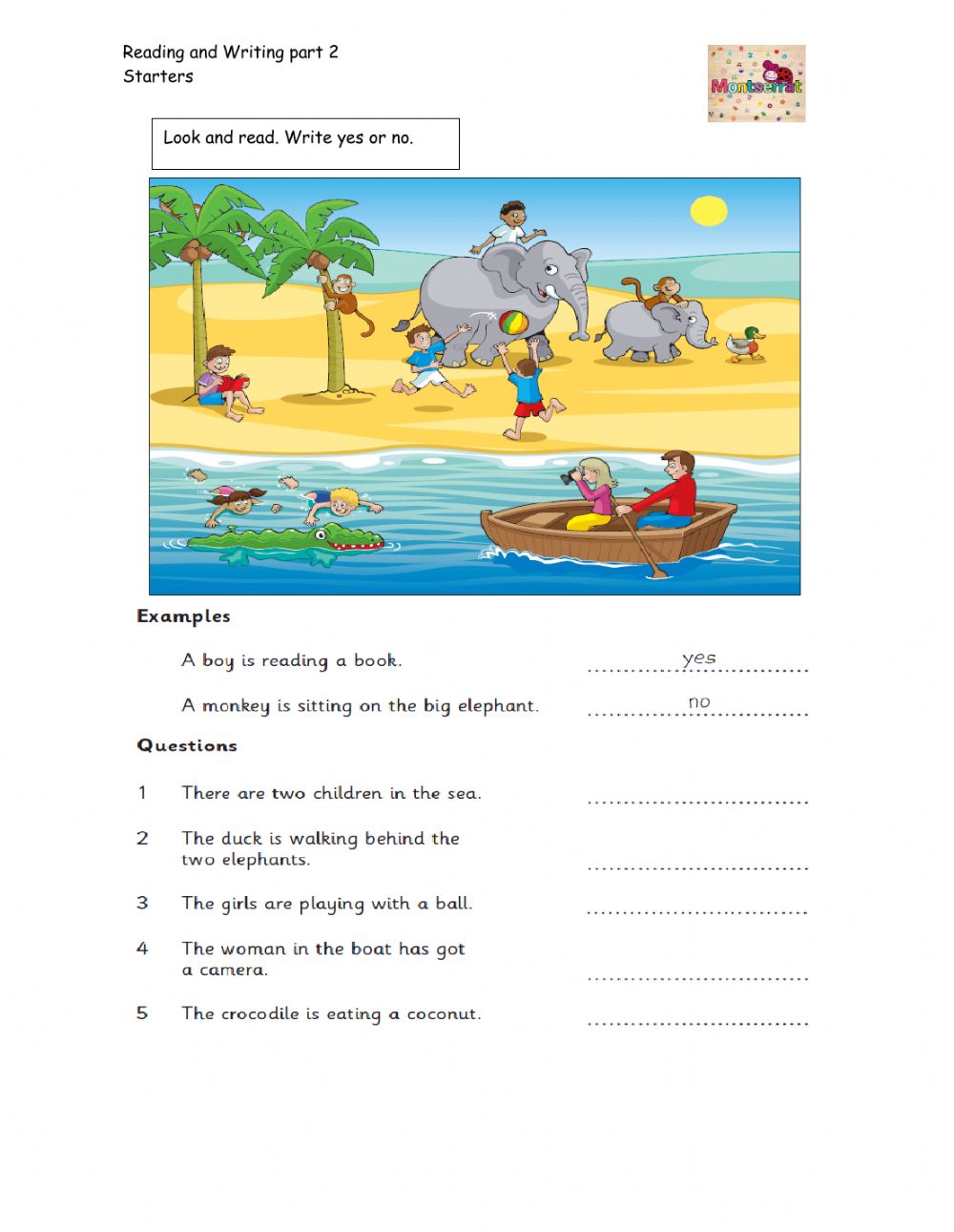 Starters Reading And Writing Part Worksheet