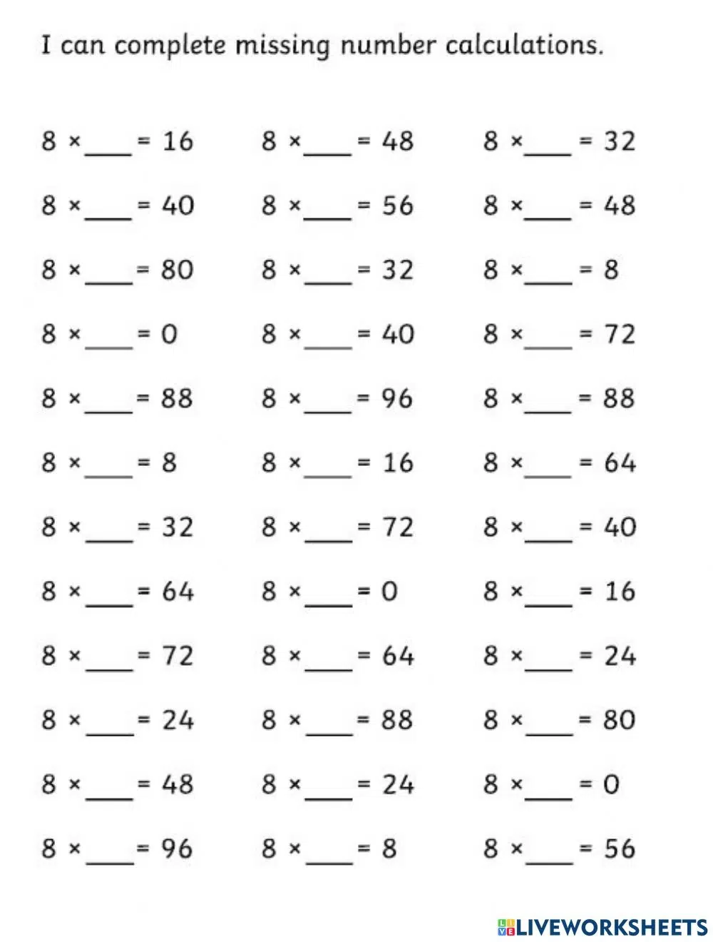 Times Table Activity