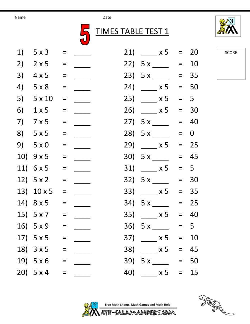 Times Table Math