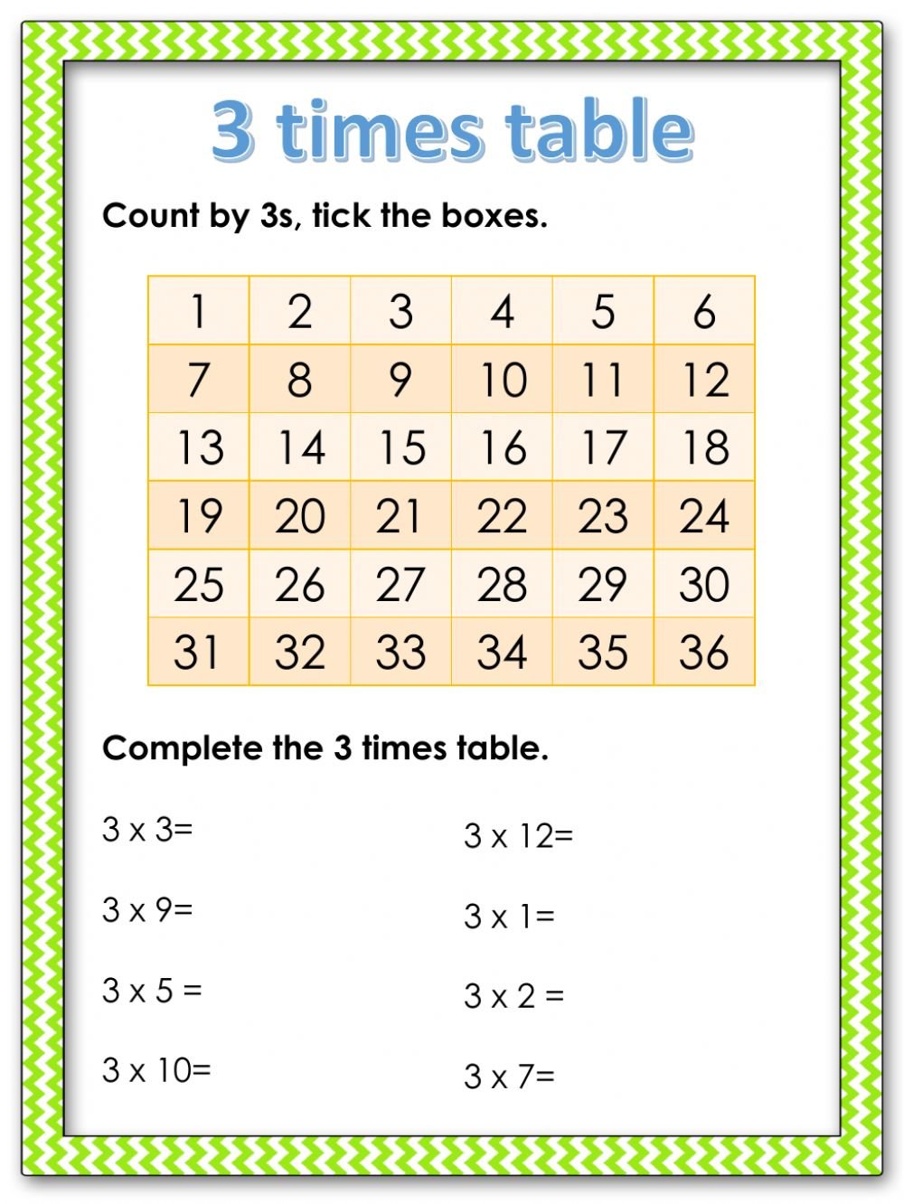 Times Table Worksheet