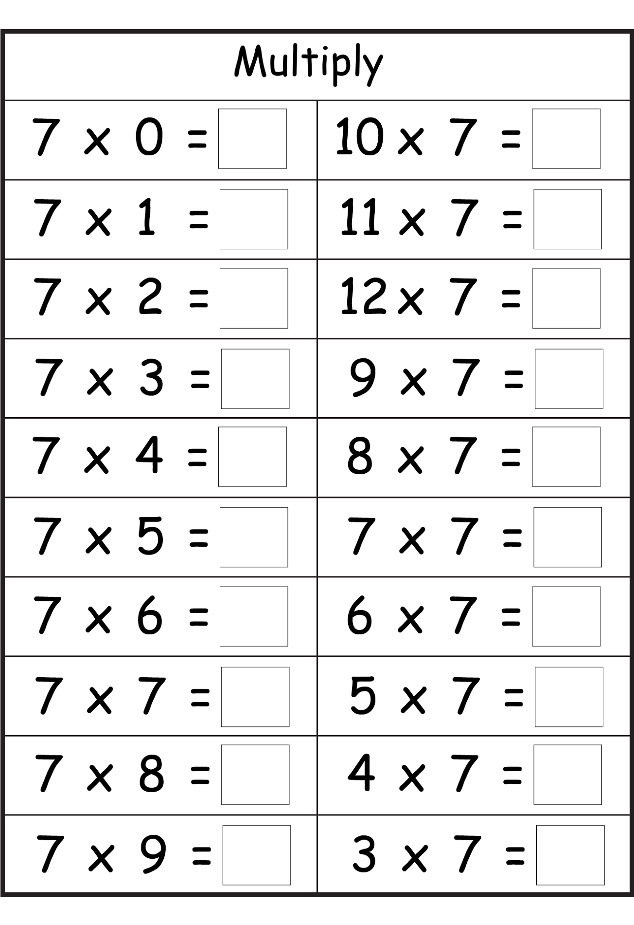Times Table Worksheets To Print