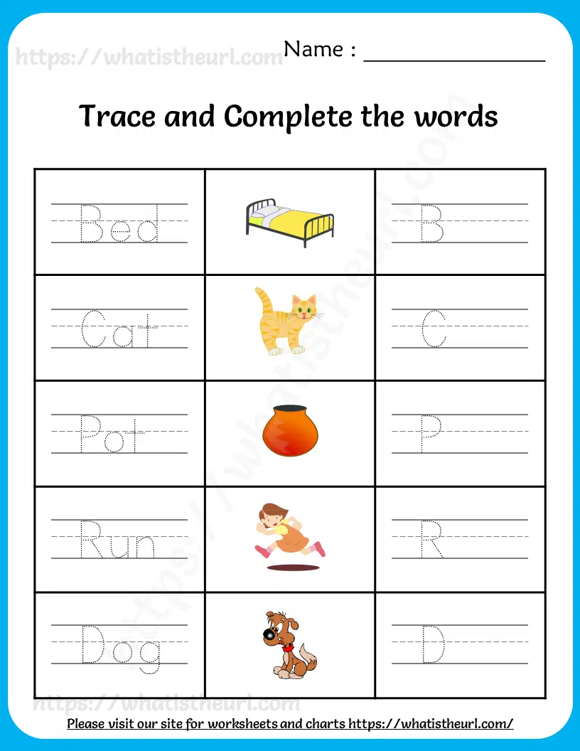Tracing Words Worksheets