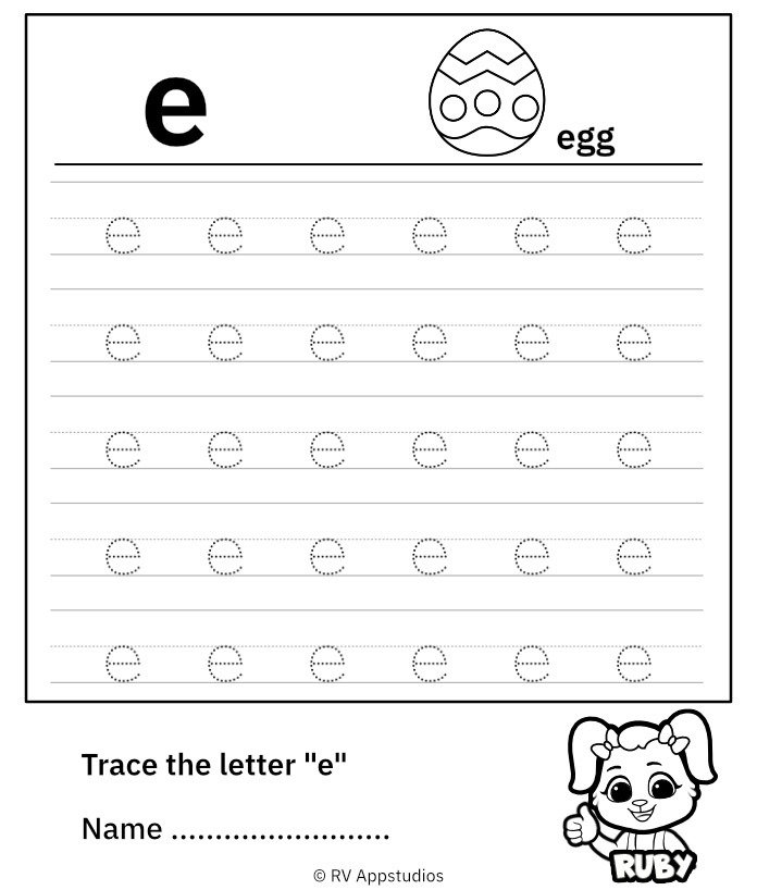 Trace Lowercase Letter E Worksheet For Free