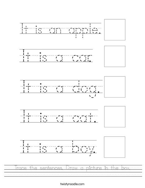 Trace The Sentences Draw A Picture In The Box Worksheet