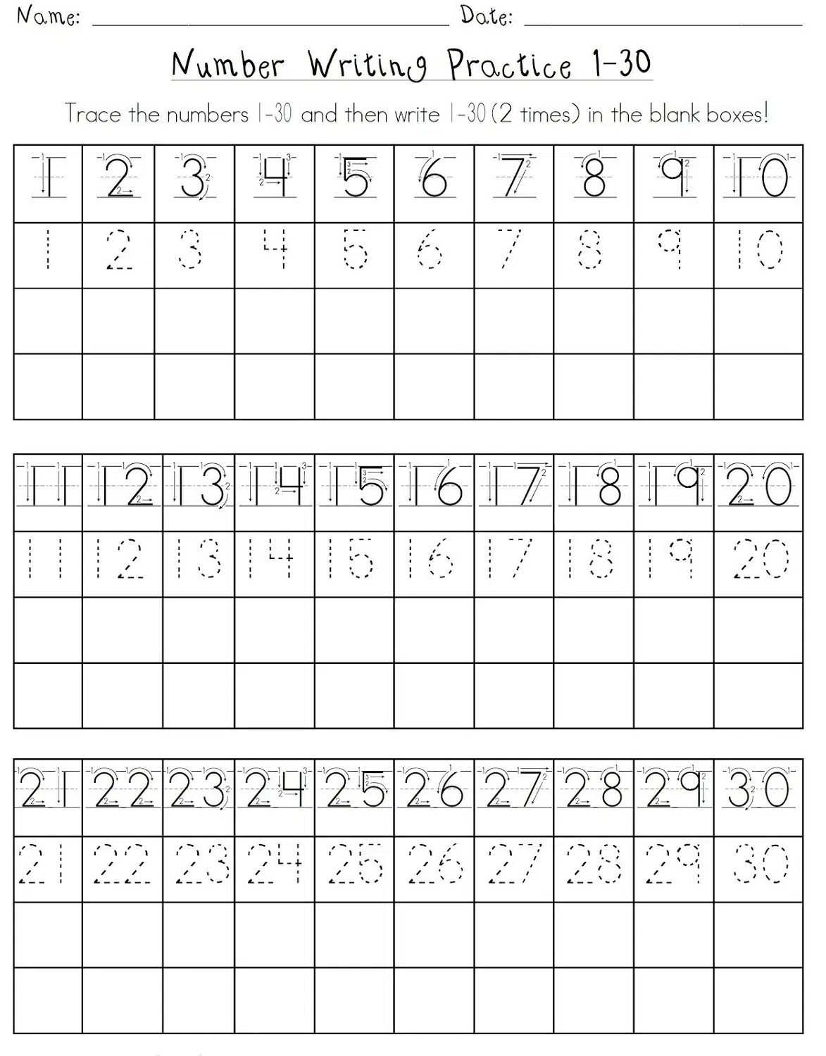 Trace And Write Numbers Worksheets