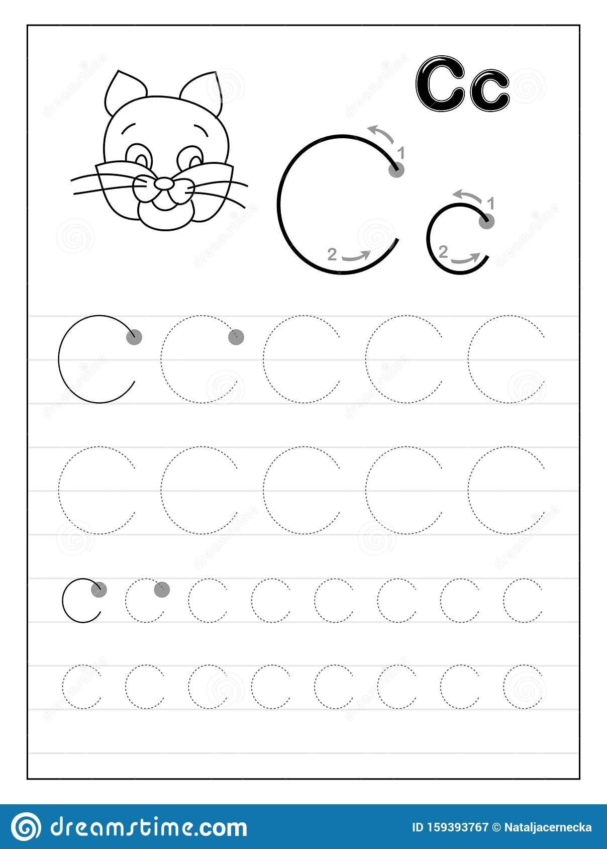 Tracing Alphabet Letter C Black And White Educational Pages On