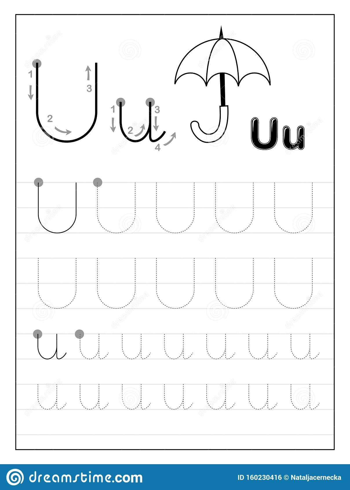 Tracing Alphabet Letter U Black And White Educational Pages On