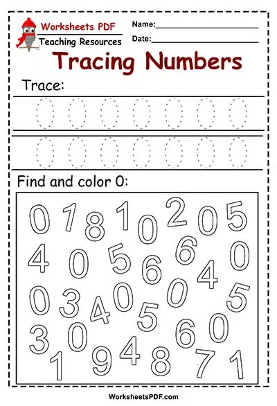 Number Tracing For Preschool Worksheets