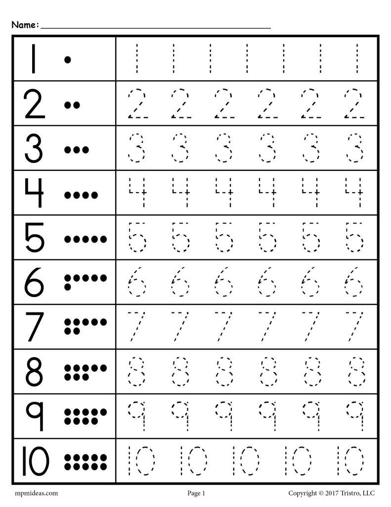 Tracing Worksheets Numbers