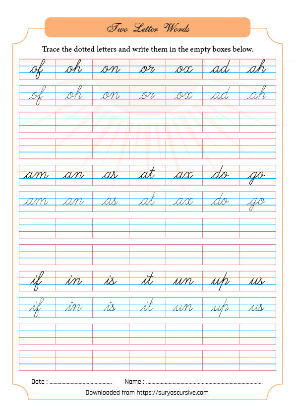 Two Letter Words In Cursive