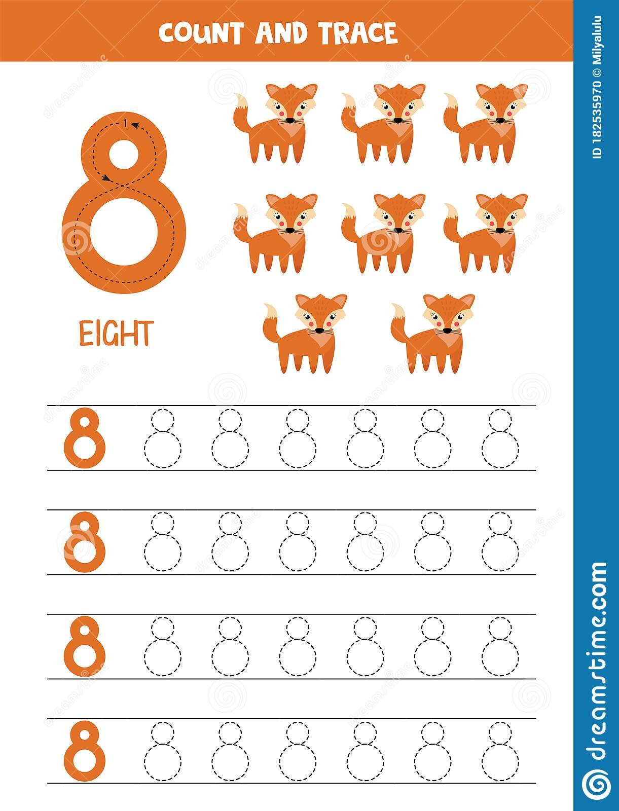 Worksheet For Learning Numbers With Cute Foxes Number Stock Worksheet For Learning Numbers With Cute Foxes Number Stock