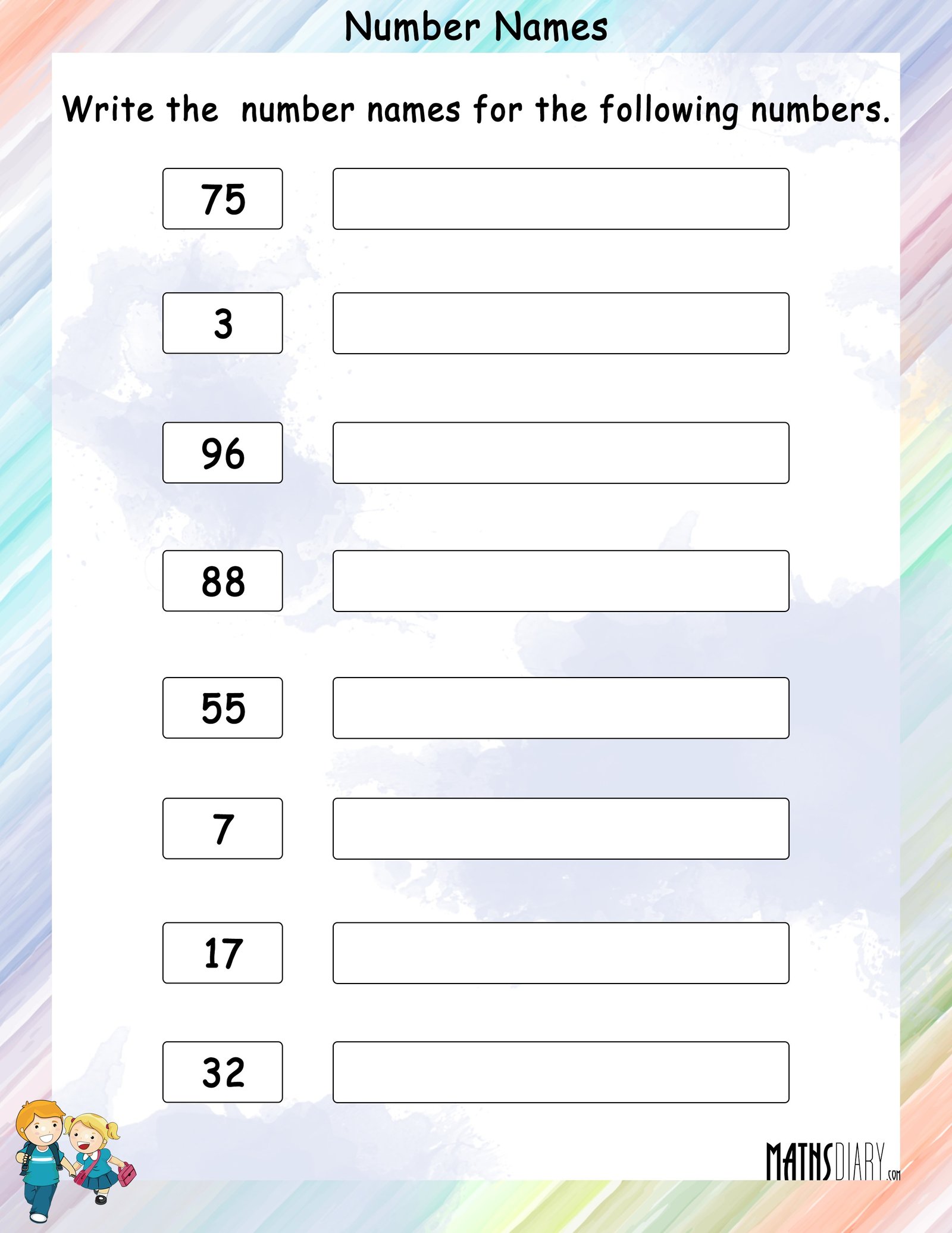 Write Number Names For Given Numbers