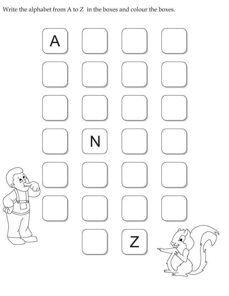 Write The Alphabet From A To Z In The Boxes And Color The Boxes