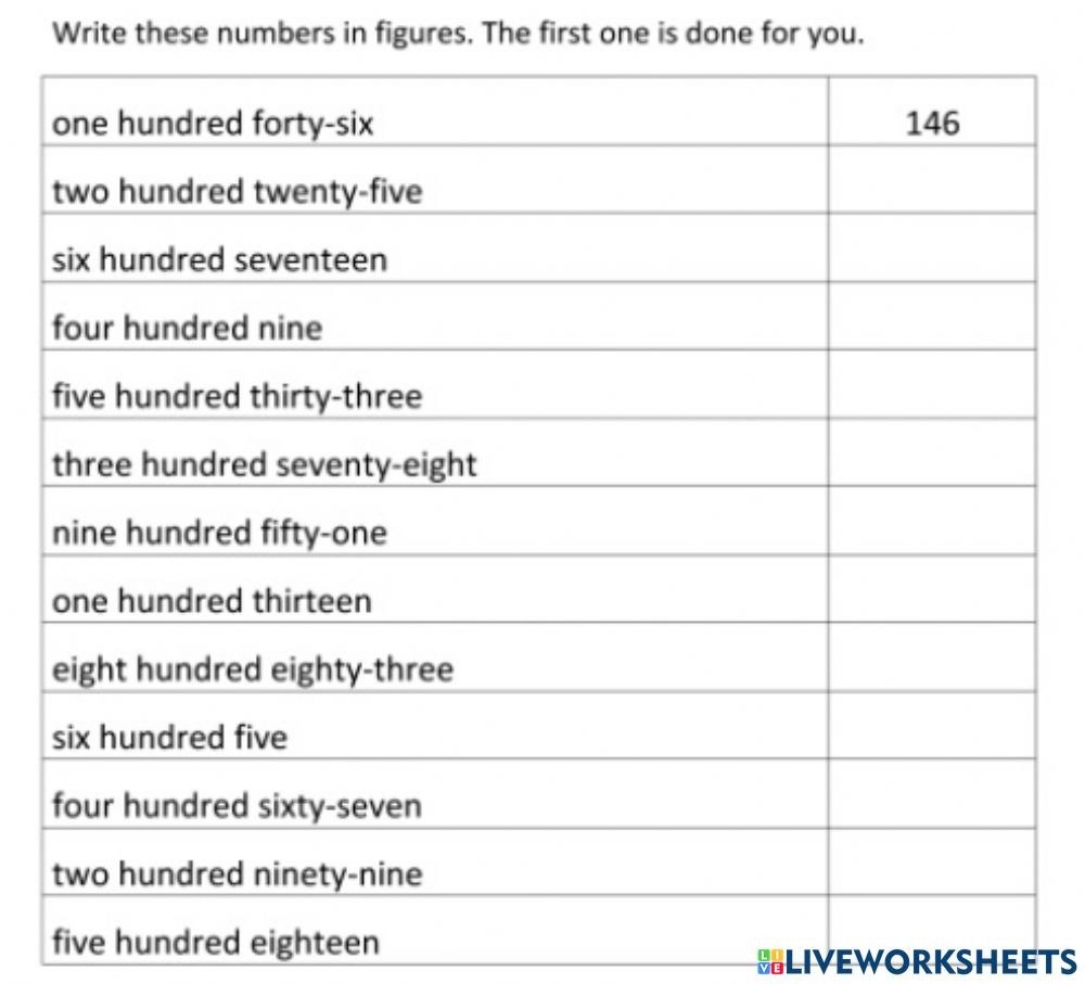 Write The Numbers Up To In Numerals Worksheet