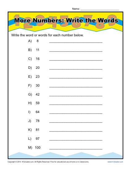 Write The Words That Spell The Numbers Worksheet Activity
