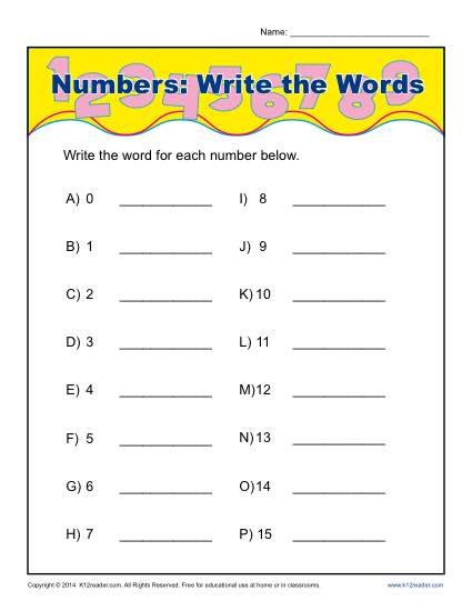 Write The Words That Spell The Numbers Worksheet Activity