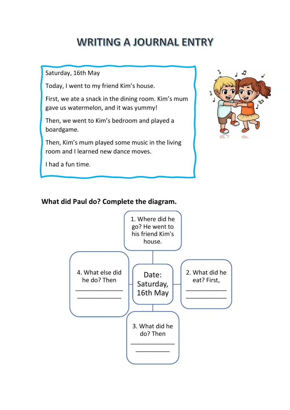 Writing A Journal Entry Worksheet