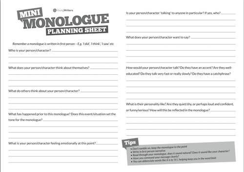 Writing A Monologue Powerpoint And Activity