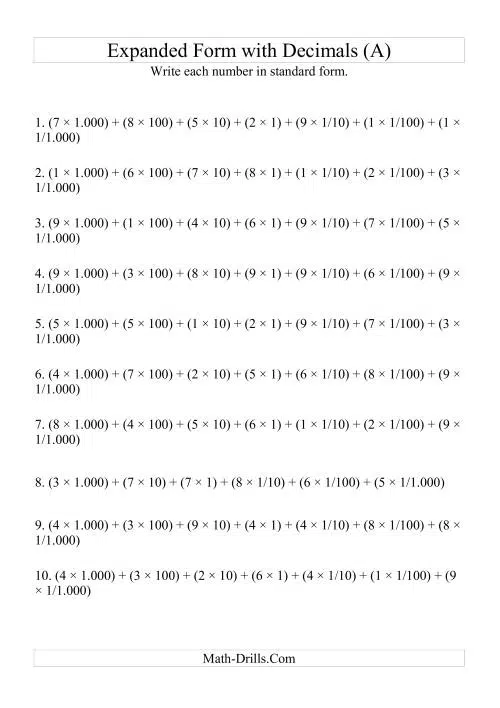 Writing Numbers In Standard Form Worksheets