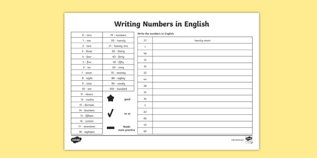 Writing Numbers In Words Worksheet
